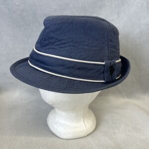 U.S. Polo Assn Fedora Hat Mens Size S/M Blue Cream Horse Logo 100% Cotton Unisex